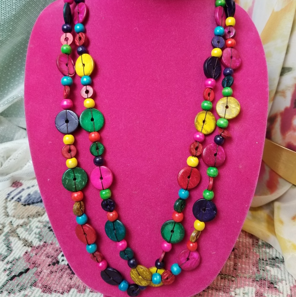 Vintage retro beaded wooden 2 strand necklace